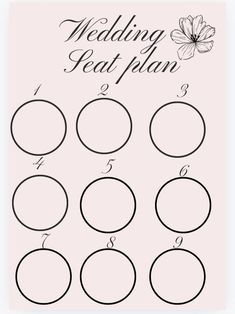 the wedding seating plan is shown in black and white, with flowers on pink background