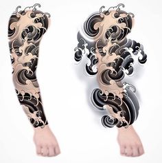 an artistic tattoo design on the arm and leg