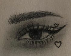 a drawing of an eye with hearts on the iris's lashes and eyeshade