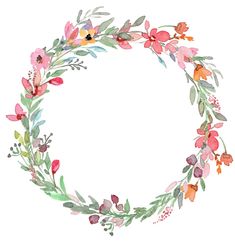 a watercolor wreath with flowers and leaves