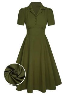 1940 Dress, 40s Outfits, Retro Stage, Retro Outfit, Green Clothing, Lapel Design, 40s Dress, Vintage Romper, Standard Dress