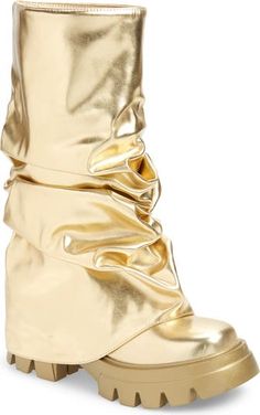 Bold Shoes Outfit, Azalea Wang Boots, Gold Knee High Boots, Jean Shoes, Boots Nordstrom, Platform Boots Women, Bold Shoes, Gold Boots, Lug Sole Boots