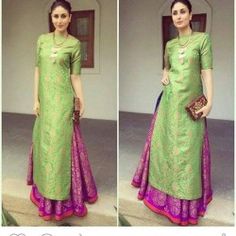 sharaddha green and pink Jacquard karina indo western suit Kareena Kapoor Saree, Pakistani Lehenga, Looks Jeans, Dress For, Long Kurtis, For Wedding, Patiala Salwar, Kareena Kapoor Khan