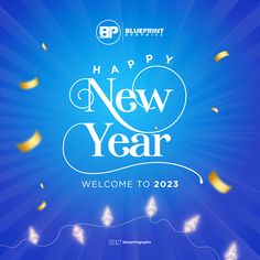 happy new year welcome message with blue background