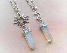 Amazonite Crystal, Bff Jewelry, Opalite Crystal, Crystal Point Necklace, Friend Jewelry, Sister Jewelry, Bff Necklaces, Best Friend Necklaces