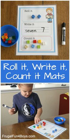 roll it, write it, count it math game for toddlers to practice counting