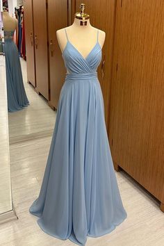 Dusty Blue Chiffon Lace-Up A-Line Long Bridesmaid Dress – Modsele Blue Chiffon V-neck Bridesmaid Dress, Chiffon A-line Bridesmaid Dress For Prom Season, Elegant Chiffon Bridesmaid Dress For Homecoming, V-neck Bridesmaid Dress With Fitted Bodice For Prom, Blue A-line Chiffon Wedding Dress, Blue A-line Chiffon Dress For Wedding, A-line Chiffon Dress For Prom Season, A-line Chiffon Dress For Prom, Blue Chiffon Bridesmaid Dress For Formal Occasions