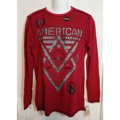 Nwt. This American Fighter Affliction Reversible Alas Men's Pullover Ls Shirt In Size Large Is Perfect For Any Season. The Shirt Features A Crew Neckline And Short Sleeves, With A Red, Black, And White Graphic Print On The Front. The Shirt Is Made Of 100% Cotton And Is Machine Washable For Easy Care. The Shirt Has A Regular Fit And Is Reversible, Making It A Versatile Addition To Any Wardrobe. It Measures 21 Inches In Chest Size And 29 Inches In Length. This Shirt Is Ideal For Casual Wear And Ca Winter Long Sleeve Distressed Tops, Distressed Red Tops For Streetwear, Red Distressed Top For Streetwear, American Fighter Shirts, Black And White Graphic, American Fighter, Men's Pullover, American Shirts, Pullover Men