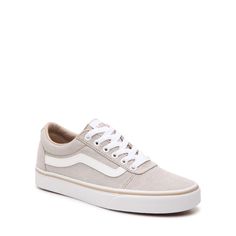 Upgrade your casual wardrobe with these women's Vans taupe Ward sneakers. Constructed using a canvas upper, these low-cut sneakers have lace-up closure with tonal stitching details, a padded collar, soft lining, a cushioned insole and a vulcanized rubber outsole. | Vans Women's Ward Sneaker in Taupe Size 6 Medium