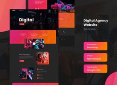 the landing page for digital agency website is shown in pink and orange colors, with an abstract background