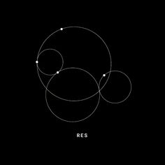 three circles are shown in the middle of a black background with white letters on it