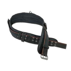 a black leather belt with metal buckles