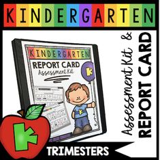 a book with an apple on it and the words,'kindergarten report card