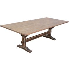 an old wooden table with two legs and a large slab of wood on the top