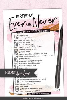 a birthday party checklist with a pen and marker on it that says, happy birthday fever