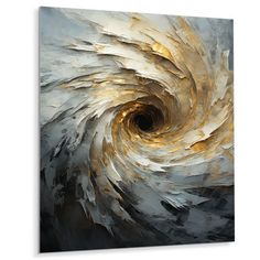 an abstract painting with gold and grey colors