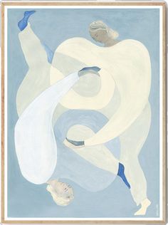 an abstract painting of two women in white and blue