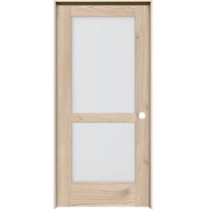 a wooden door with frosted glass panels