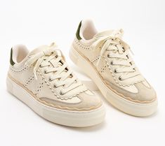 This casual chic leather sneaker adds panache to loungewear on laidback days. Plus, the neutral color combo and platform sole elevate the look. From Vince Camuto. Random Wishlist, Fitness Jewelry, Adaptive Clothing, Chic Sneakers, Grad Pics, Chic Leather, Fall Inspo, Cute Nikes, Fall Clothes