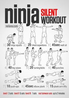 a poster showing how to do the ninja silentt workout for beginners, with instructions