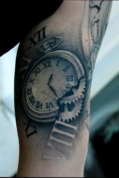 a man with a clock tattoo on his arm