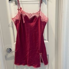 New Victoria Secrets Lingerie Burgundy Silk With Pink Lace Trim With Adjustable Straps. Size Large. Never Worn Been Sitting In A Box, Even Has Tag Still Attached. Measurement Is Approx. Smoke Free And Pet Free Home. Measurements Are Approx 5 Aesthetic, Vintage Victoria Secret, Victoria Secret Dress, Victoria Secret Outfits, Pretty Princess, Black Slip Dress, Fancy Makeup, Cute Lingerie, Sleep Wear