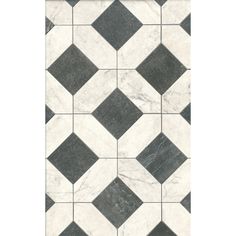 a black and white tile floor with diamond shapes