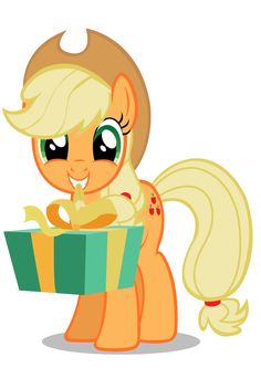 a little pony with big eyes holding a box