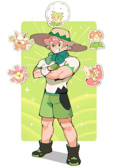 a cartoon character wearing green shorts and a hat