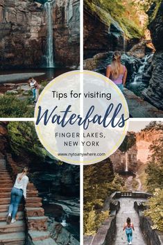 waterfalls and steps with the words tips for visiting waterfalls finger lakes, new york