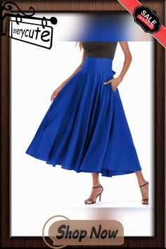 Blue High Waisted Swing A-line Maxi Skirt Blue A-line Bottoms With Pockets, Blue Fitted A-line Maxi Skirt, Chic Blue A-line Maxi Skirt, Blue A-line Maxi Skirt With Lining, Flowy A-line Maxi Skirt With Pockets, A-line Pleated Skirt With Pockets, Spring A-line Maxi Skirt With Pockets, Chic High Waist Blue Maxi Skirt, Chic High-waist Blue Maxi Skirt