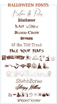 halloween font and numbers are shown in this image, with the words below them to spell out