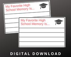 two school memory cards with the words, my favorite high school memory is