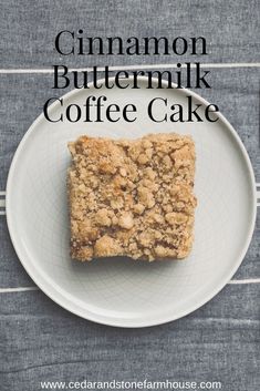 cinnamon buttermik coffee cake on a plate with the title overlay reads cinnamon buttermik coffee cake