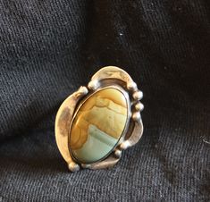 Vintage Native American Jasper Sterling Silver Ring Size 10 Excellent condition  Unique find Matching pendant sold separately  Blue and Beige stone  Yellow/brown tints Unique Jasper Ring Jewelry, Brown Oval Gemstone Jewelry, Oval Jasper Cabochon Jewelry, Oval Cabochon Jasper Jewelry, Artisan Brown Untreated Jewelry, Brown Large Stone Ring Jewelry, Brown Large Stone Ring, Antique Brown Ring Jewelry, Antique Brown Agate Jewelry