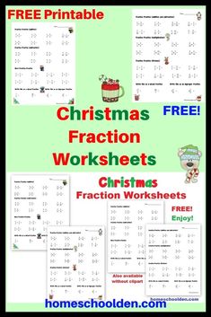 christmas fraction worksheets with free printables to help students practice addition skills