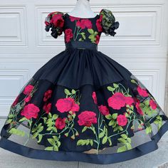 Taffeta Fabric With Zipper On The Back Embroidered Fabric Catrina Dresses Mexico, Vestidos Rancheros, Catrina Dresses, Catrina Dress, Dollar Dress, Snowman Dress, Scooter Dress, 3t Dress, Fendi Dress