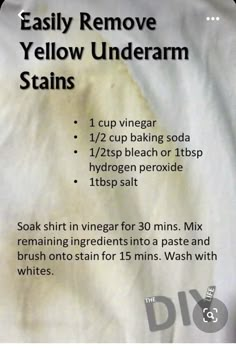 the instructions for how to remove yellow underarmm stains