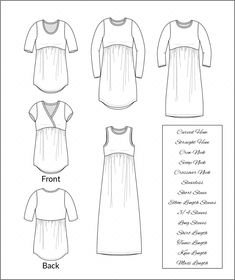 the front, back and side views of a dress