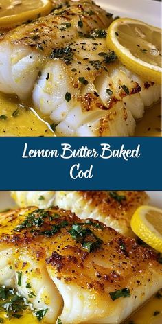 lemon butter baked fish with herbs and lemon slices