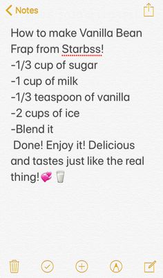 an iphone screen with the text, how to make vanilla bean frap from starbucks