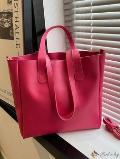 BirdinBag - Stylish Shoulder Tote: A Minimalist Essential Elegant Pattern, Shoulder Tote Bag, Shoulder Tote, Style Elegant, Pu Leather, Hot Pink, Tote Bag, Zipper, Leather