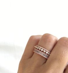 Rose Gold Eternity Ring Set. Stackable Rings. Rose Gold | Etsy Luxury Rose Gold Bands, White Hoop Rings For Anniversary, Stackable Cubic Zirconia Bands As A Gift, Rose Gold Cubic Zirconia Stackable Diamond Ring, Stackable Rose Gold Cubic Zirconia Diamond Ring, Rose Gold Hoop Rings For Anniversary, Rose Gold Diamond Bands For Gifts, Rose Gold Diamond Band As Gift, Rose Gold Cubic Zirconia Eternity Band For Wedding