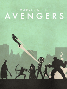 the avengers movie poster is shown with silhouettes of superheros and an arrow in front of