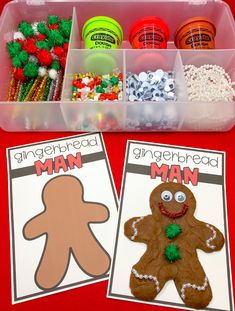 gingerbread man and gingerbread man activities in a plastic container