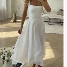 Brand New Commense White Midi Dress Size Small. Very Cute, Not See Through Just A Little More Bridal Than I Was Going For Elegante Y Chic, 파티 드레스, Breezy Dress, High Waist Fashion, Solid Color Dress, Dress Xl, Aaliyah, Party Dresses For Women, Beach Dresses