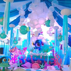 under the sea themed birthday party with balloons and decorations