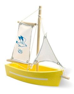 a yellow boat with white sails on a white background