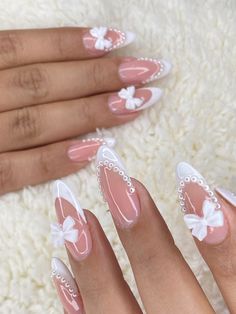 Nails With Bows On Them, Uñas Coquette, Bow Nail Designs, Simple Toe Nails, Princess Nails, Skull Nails, Amazon Beauty, Hello Nails, Girly Acrylic Nails