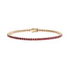 Enhance your jewelry collection with the captivating beauty of our Ruby Tennis Bracelet. Adorned with vivid Ruby gemstones, this exquisite piece radiates elegance and charm. Available in 14K Yellow Gold and White Gold Carat weights are reflective of a 7in bracelet. Shorter lengths will have lower carat weights that those listed. Gemstones are natural, therefore colors may vary Diamond Cocktail Rings, Tennis Necklace, Band Bracelet, Diamond Shop, Bracelet Collection, Jewelry Inspo, Earrings Collection, Ring Collections, Tennis Bracelet